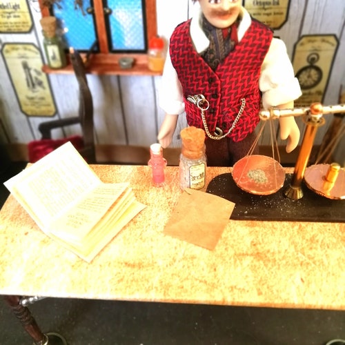 12th Scale OOAK shops Steampunk Roombox and Figure - Dollhouse Steampunk Apothecary room - Steampunk Dollshouse Room