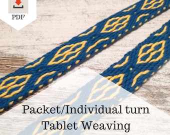Packet - Individual turn tablet weaving instructions, learn how to weave decorative bands, pdf tutorial for intermediate weaving