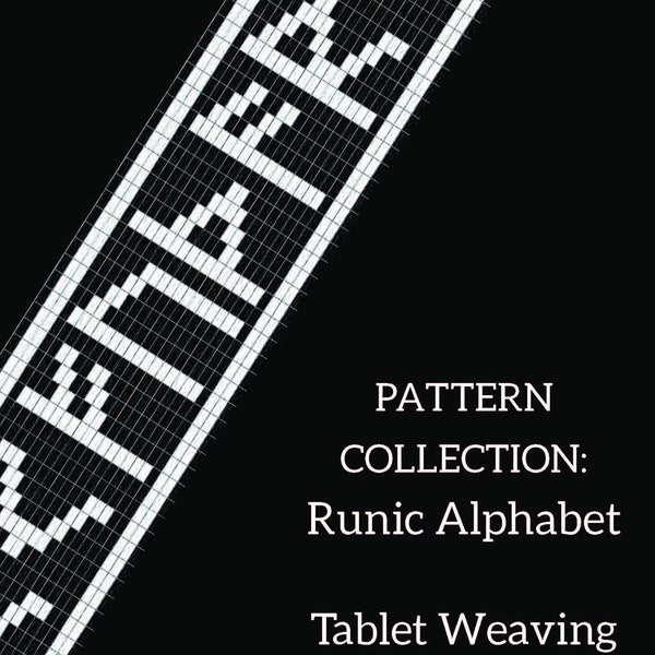 Runic Alphabet double face tablet weaving patterns, learn intermediate weaving, weaving diagram for viking belts