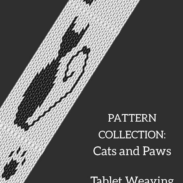 Cats and paws double face tablet weaving patterns collection, learn intermediate weaving, weaving diagram for decorative ribbon