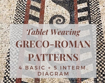 Greco-roman style tablet weaving patterns, basic and intermediate chart to create colorful belts and dress bordures for reenactors