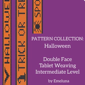 Halloween dubbelzijdige tablet weefpatronen collectie, leer tussentijds weven, weefdiagram voor decoratief lint