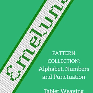 Alphabet double face tablet weaving patterns, uppercase and lowercase, numbers and punctuation, learn intermediate weaving, weaving diagram image 1