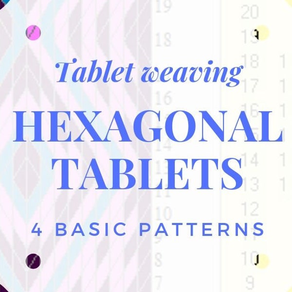 Hexagonal tablet weaving patterns, basic chart to create colorful belts and decorative bordures for medieval dresses, gift idea for weavers