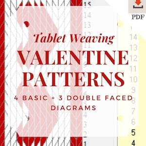Patrones de tejido de tabletas del día de San Valentín, 4 diagramas de tejido básicos y 3 intermedios, tabla de tejido para cinta de amor