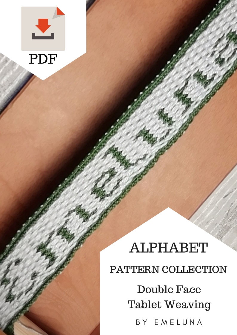 Alphabet double face tablet weaving patterns, uppercase and lowercase, numbers and punctuation, learn intermediate weaving, weaving diagram image 6