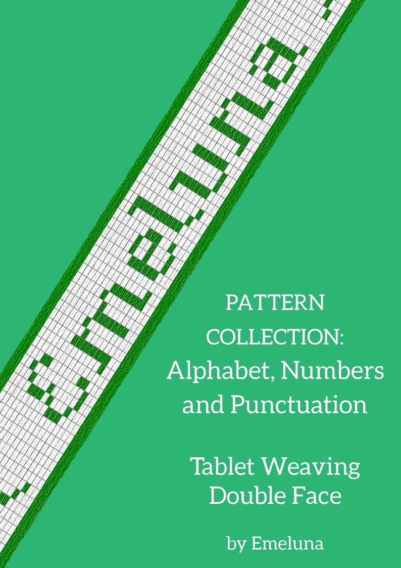 Alphabet double face tablet weaving patterns, uppercase and lowercase, numbers and punctuation, learn intermediate weaving, weaving diagram image 1