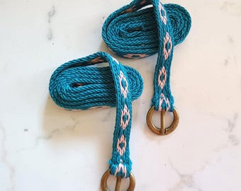 Pair of calf straps with round buckle, tablet weaving medieval garters, middle-aged ladies and knights clothing accessories