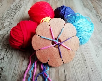 Weaving disk for kids, wooden kumihimo flower, historical weaving art, friendship bracelets making kit