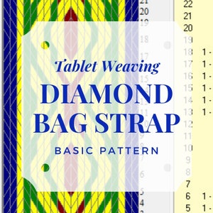 Schema tracolla borsa motivo diamante, istruzioni tessitura con tavolette quadrate, schema base per principianti