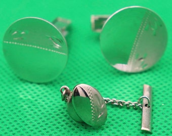 Engraved Silver Tone Cufflinks, C. 1940's