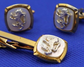 Vintage Lion Cufflinks and Tie Clip