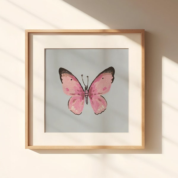 Pink Butterfly Art Print | Fine Art Print | Unframed Oil Painting Print | Still Life Original Art Print | Blue Butterfly