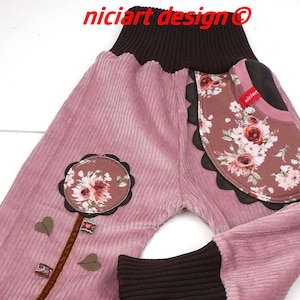 Bloomers corduroy trousers cord cotton old pink brown FLOWERS roses by niciart design