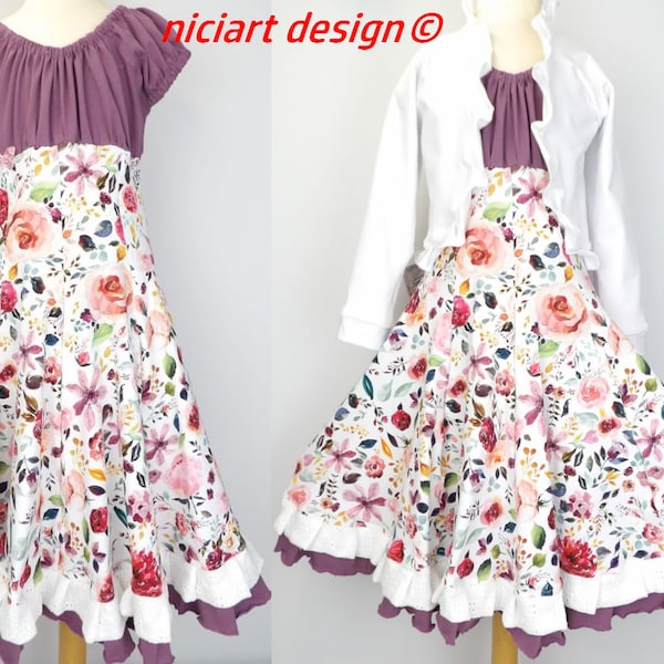 Kleid Einschulungskleid Jerseykleid Drehkleid Festkleid Partykleid PAINTED FLOWERS wahlw. mit Bolerojacke o Stirnband niciart design