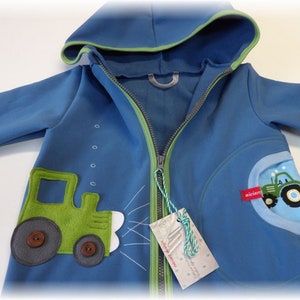 Softshell jacket baby & children softshell jacket weather jacket transition jacket jeans blue green TRAKTOR tractor niciart design image 4