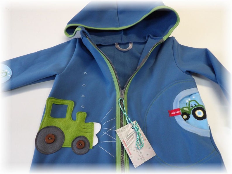 Softshell jacket baby & children softshell jacket weather jacket transition jacket jeans blue green TRAKTOR tractor niciart design image 4