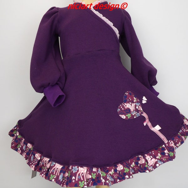 Kuschelkleid Mädchenkleid Sweatshirtkleid kuscheliges Kleid Rüschen LILA violett BAMBI & Co by niciartdesign