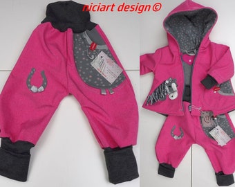 Softshell pants baby & children bloomers Buddelhose pink gray pony collection by niciart design