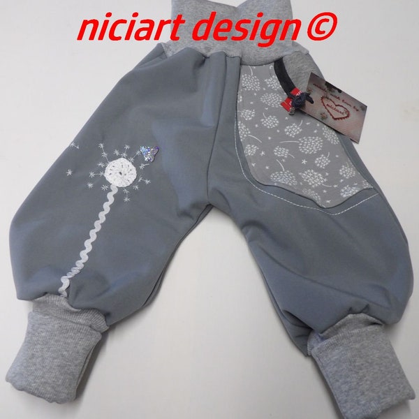 niciart designer softshell trousers Buddelhose baby & children softshell trousers light gray white DANDELIONS