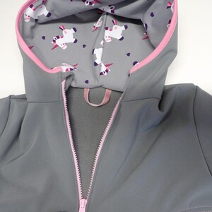Softshell coat, swallow coat, softshell jacket, transitional jacket, children's, light grey, pink, purple, UNICORN, unicorns, niciart design image 3