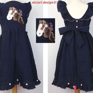 SUMMER DRESS muslin dress pony horse flower girl party dress school dress dark blue optional with bolero jacket niciart design