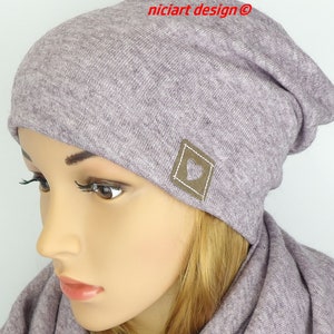 Fine knit hat knitted hat ladies hat autumn - winter hat beanie mauve mottled niciart design