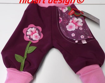 Softshellhose Buddelhose Baby & Kinder Softshell Hose Pumphose beere rosa grün BLUMEN by niciart design