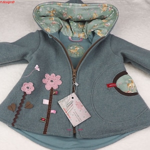 Walkjacke gefüttert Wollwalkjacke Baby & Kinderjacke altmint Wunderblumen BW Sweat 100% Schurwolle niciart design