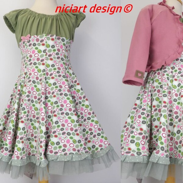 Kleid Einschulungskleid Jerseykleid Drehkleid Festkleid Partykleid Salbei mint bunt CANDY wahlw. mit Bolerojacke by niciart design