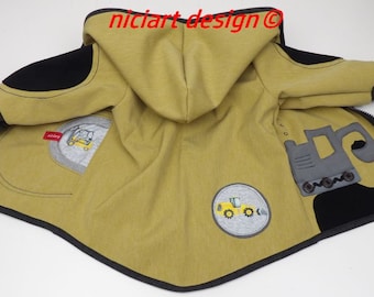 Softshelljacke Baby / Kinder Softshell Jacke Wetterjacke Übergangsjacke senfgelb meliert grau BAGGER u Co wahlweise m Hose by niciart design