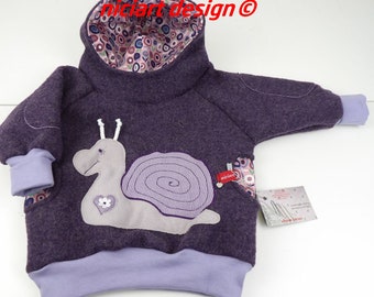 Walk Hoodie Walkpulli Jackenersatz Wollwalk Pullover Walkhoodie lila meliert SCHNECKE by niciart design