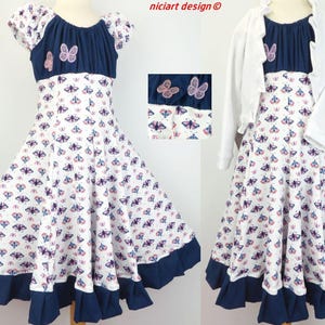 Abito per l&#39;iscrizione a scuola, abito svasato, abito da damigella d&#39;onore, abito da festa, FARFALLE, blu, colorato, facoltativo. con giacca bolero di niciart design