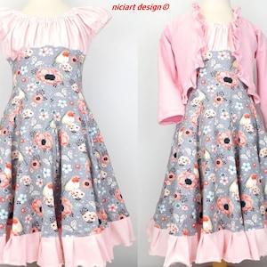 Abito da cerimonia per ragazze, in jersey, con volant, ROBIN grigio rosa, con giacca bolero o fascia per capelli, design Niciart.