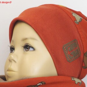 Cuff Beanie Winter Hat Winter Beanie BW Jersey & Polar Fleece rust red WALROSS optional with Loop niciart design