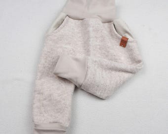 Walkingbyxor, ullfiltbyxor, 100 % nyull, ljusbeige, baggy modell, knälappar, niciart-design