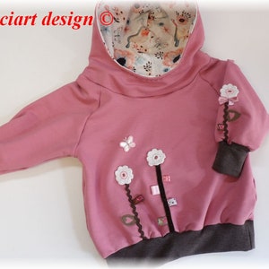 Felpa con cappuccio Felpa HOODIE rosa antico fiori miracolosi pettirosso di niciart design