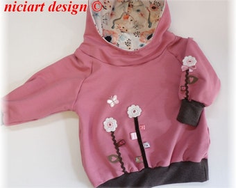 Kapuzenpulli HOODIE Sweatshirt altpink Wunderblumen Rotkehlchen by niciart design