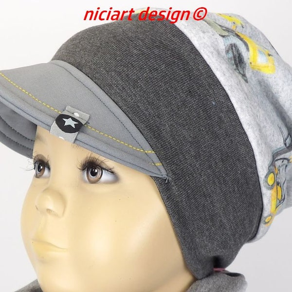 Schirmbeanie Cap Schirmmütze BW Jersey Bündchen Mütze grau gelb BAGGER u Co. wahlw Loop niciart design