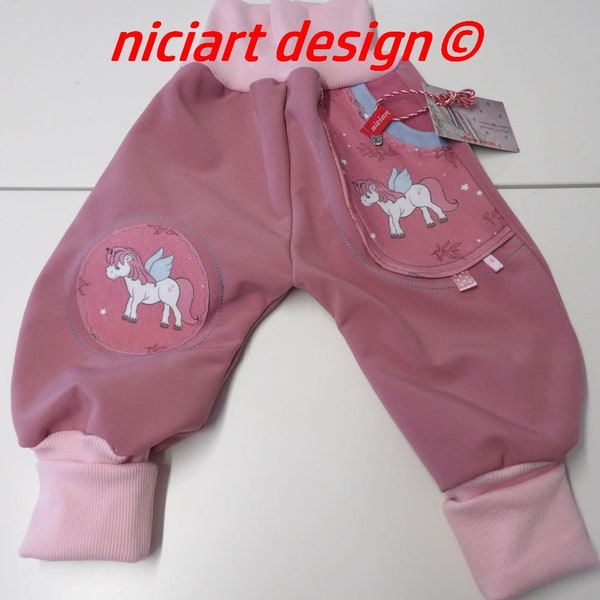 niciart Designer Softshellhose Buddelhose Baby & Kinder Softshell Hose altrosa altpink EINHORN Pony