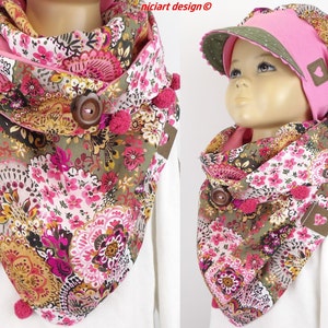 CHILDREN wrap scarf triangular scarf triangular scarf BW u Bw jersey taupe pink colorful FLORAL buttons and loop z fix
