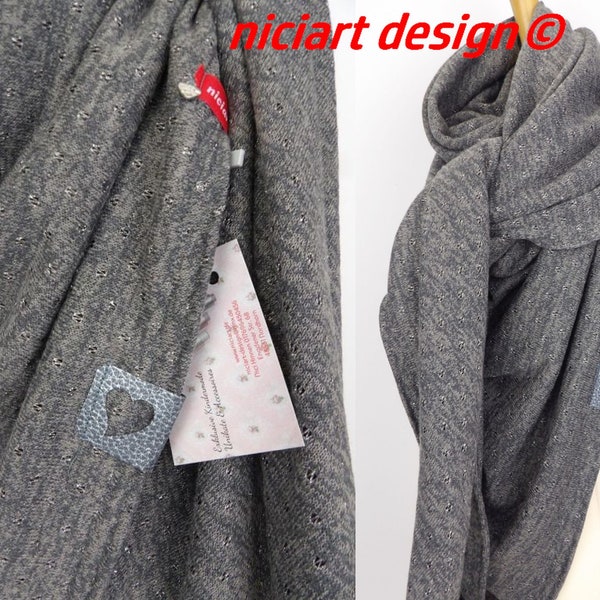 DAMENSCHAL XXL Plaid Dreiecksschal Schal Stola Feinstrickschal grau meliert Glitzer Lockstickerei neu!! niciart design