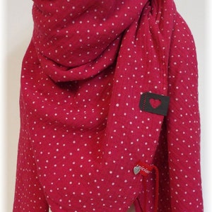 niciart Designer XXL Ladies LADIES SCARF Muslin Scarf Ladies Scarf Triangular Scarf RASPBERRY RED red dots 100% Cotton Muslin Double Gauze