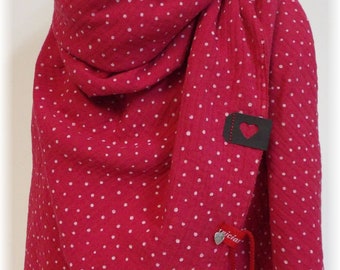 niciart Designer XXL Ladies LADIES SCARF Muslin Scarf Ladies Scarf Triangular Scarf RASPBERRY RED red dots 100% Cotton Muslin Double Gauze