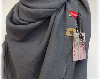 niciart Designer XXL Ladies LADIES SCARF Muslin Scarf Ladies Scarf Triangular Scarf GREY 100% Cotton Muslin