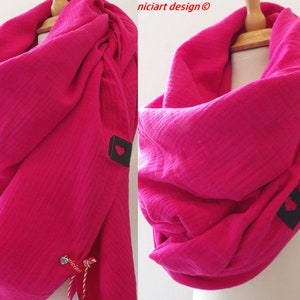 Muslin cloth XXL WOMEN'S SCARF Children's scarf Cotton scarf Ladies scarf Triangular scarf Scarf PINK Muslin niciart design