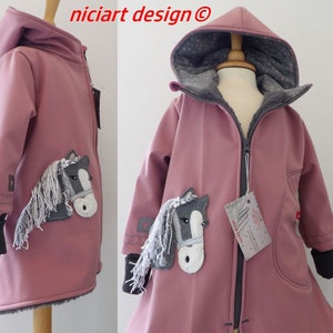 Autumn Winter Softshell Coat Swallow Coat Cotton Fleece Lined Softshell Jacket Old Pink Grey PONY Horse niciart design