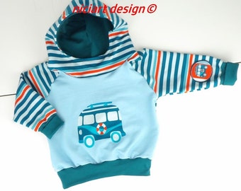 Baby & Kinder Kapuzenpulli HOODIE Kapuzenshirt leichtes Baumwoll Sweatshirt türkis petrol orange.. HANG LOOSE Bulli niciart design