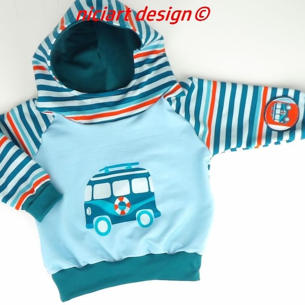 Baby & children hooded sweatshirt HOODIE hooded shirt light cotton sweatshirt turquoise petrol orange.. HANG LOOSE Bulli niciart design