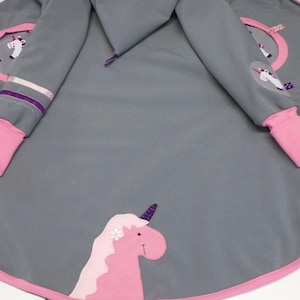Softshell coat, swallow coat, softshell jacket, transitional jacket, children's, light grey, pink, purple, UNICORN, unicorns, niciart design image 4